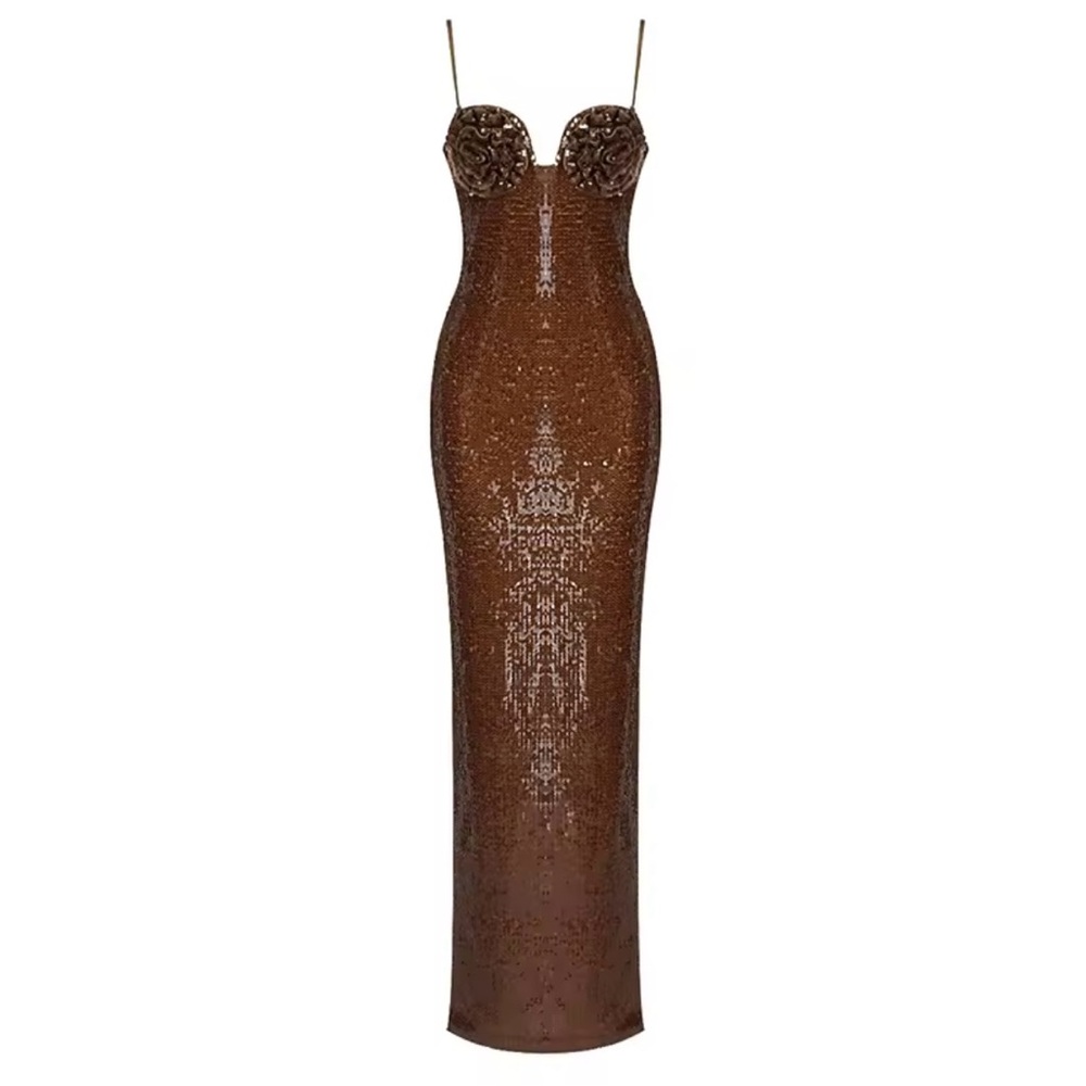 Elegant Brown Sequin Dress